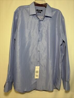 NWT Nine West Men’s XL Slim Fit Button Shirt Blue Burgundy Geometric